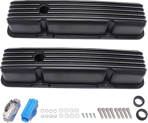 Finned Polished Aluminum Tall Valve Covers for SBC Small Block Chevy 350 in Saudi Arabia