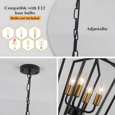Black Farmhouse Chandelier 4 Light Industrial Rustic Chandelier Dining Room Lighting Fixtures Hanging Globe Orb Pendant Light Fixture for Kitchen Island Bedroom in Saudi Arabia