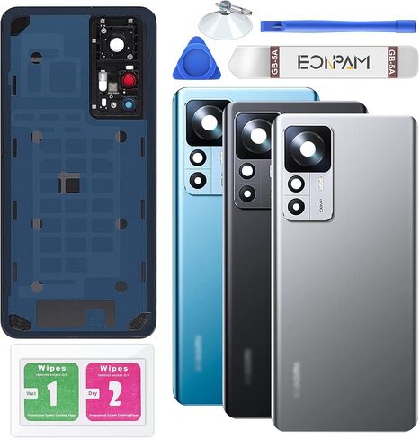 Back Glass Replacement for Xiaomi 12T Back Cover Rear Housing with Camera Lens + Repair Tool Kit Genuine Rear Glass (Black) in Kuwait