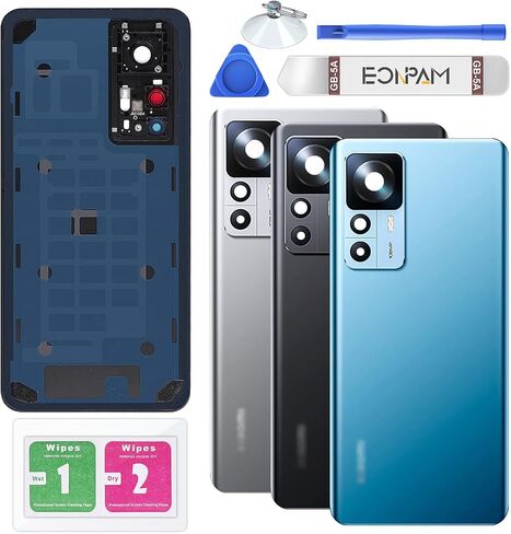 Back Glass Replacement for Xiaomi 12T Back Cover Rear Housing with Camera Lens + Repair Tool Kit Genuine Rear Glass (Black) in Kuwait