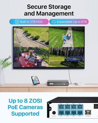 Zosi C296 3K 5MP ADD-ON POE PT كاميرا خارجية ، رؤية ليلية النجوم ، AI Confection Human Confect in Kuwait