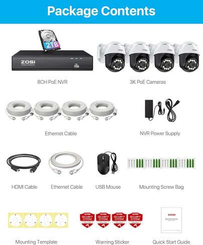 Zosi C296 3K 5MP ADD-ON POE PT كاميرا خارجية ، رؤية ليلية النجوم ، AI Confection Human Confect in Kuwait