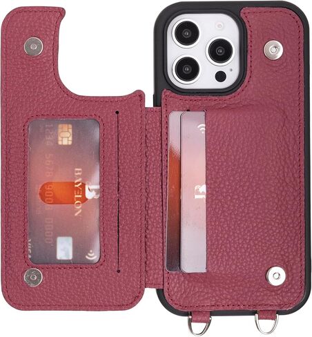 Bayelon Crossbody Case for iPhone 15 Pro Max, Full Grain Leather Crossbody Phone Case, iPhone Wallet Case, Card Holder, Phone Case with Strap, Phone Lanyard Crossbody, Gift for Women (Vintage Brown) in Kuwait