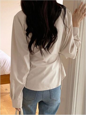 SweatyRocks Women's Button Down Long Sleeve Blouse Side Drawstring Shirt Work Business Tops in Saudi Arabia