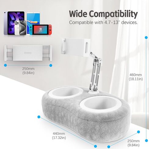 CreaDream Tablet Kindle Stand Pillow, Adjustable iPad Pillow Stand Holder with 2 Snack Bowls for Lap Bed Sofa Chair, Compatible with 4.7"-13" Tablet, iPad, iPhone, Google, Samsung, Kindle in Kuwait