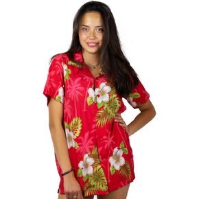 غير تقليدي قميص هاواي صيفي بلوزة المرأة قصيرة الأكمام الجبهة جيب هاواي طباعة أوراق الزهور في كل مكان للجنسين in Kuwait