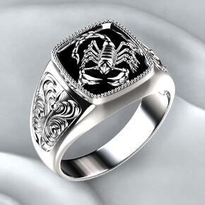 18K Gold 925 Sterling Silver Scorpion Ring Vintage Men Insect Hip hop Mens Square Ring Eternity Engagement Wedding Anniversary Band Cocktail Party Ring (11)