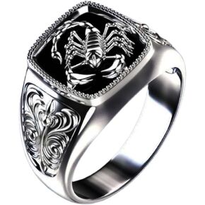 18K Gold 925 Sterling Silver Scorpion Ring Vintage Men Insect Hip hop Mens Square Ring Eternity Engagement Wedding Anniversary Band Cocktail Party Ring (11)