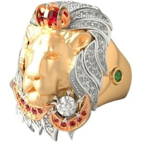 Gold Lion Ring, Lion Head Ring for Men, Gothic Lion Crown Ring Punk Viking Lion for Boys, Lion Jewelry