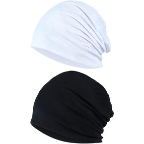 2 Pcs Slouchy Beanie Hats Mens Skull Caps Soft Stretchy Hats Cold Weather Caps Womens Winter Hats Oversized Sleeping Hats Black and White