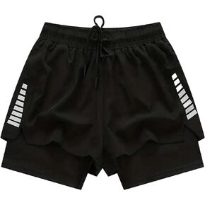 WDIRARA Men's Printed Drawstring Waist 2 in 1 Workout Shorts Gym Sports Training Running Shorts