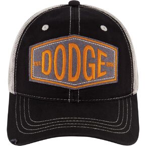 Dodge Trucker Hat, Vintage Logo Adjustable Snapback Baseball Cap with Curved Brim, Black, One Size