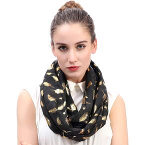 Lina & Lily Metallic Gold Feather Women's Infinity Loop Scarf
