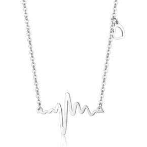 Zillaly 18K Gold Silver Rose Gold Plated Stainless Steel ECG Heartbeat Love ECG Necklace Female Jewelry