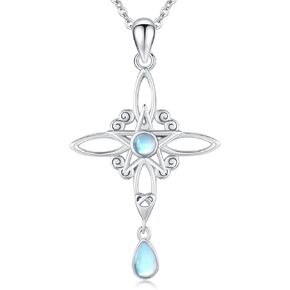 Witches Knot Necklace 925 Sterling Silver Moonstone Pendant Necklace Witch Jewelry Witch Gifts for Women Girls