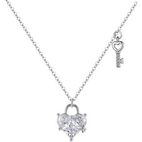 CZ Heart Key Pendant Necklace for Women Girls Princess Cut Cubic Zirconia Hearts Valentine Statement Necklace Dainty Tiny Cute Key Lock Adjustable Hypoallergenic Wedding Mothers Day Jewelry Gifts