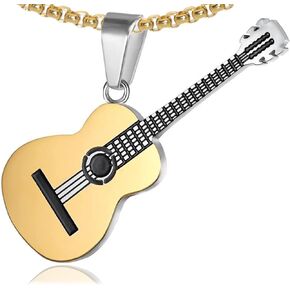 Punk Rock Music Stainless Steel Guitar Pendant Necklace