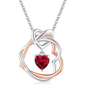 Heart Birthstone Necklace Sterling Silver Double Heart Pendant with Cz Simple Love Heart Knot Necklace Irish Jewelry Gifts for Women Girls