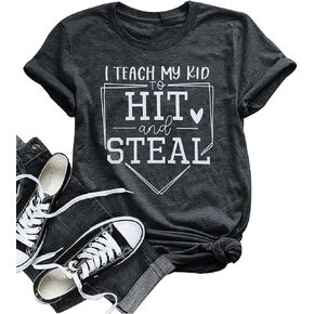 VILOVE Baseball Mama Shirt Women I Teach My Kids to Hit and Steal Shirt Baseball Mom Tshirt Baseball Heart T Shirt