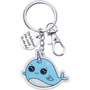 MYOSPARK Cute Narwhal Keychain Horned Whale Clasps for jewelry Narwhal Sea Gift Whale Party Gift For Narwhal Lover