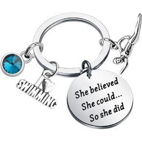 PLITI Swim Keychain Swimming Lover Gift She Believed She Could So She Did Swimming Team Inspirational Gift