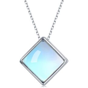 SCZKLAQ Moonstone Necklace for Women, 925 Sterling Silver Rainbow Moonstone Pendant Necklaces,Square Moonstone Pendant Fashion Jewelry Gifts for Women Girls Mom Daughter Wife,18''-20''