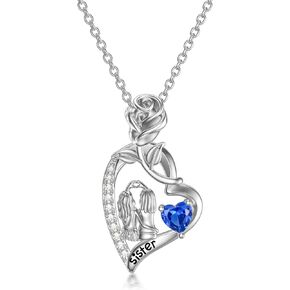 TOUPOP Gifts for Sister Friend 925 Sterling Silver Twins Pendant Necklace for Women Girls with Blue Crystal Jewelry Gifts for Soul Sister Friendship Birthday