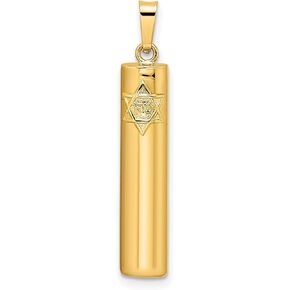 14k Yellow Gold Polished Hollow Mezuzah with Star of David Pendant 27 mm x 5 mm