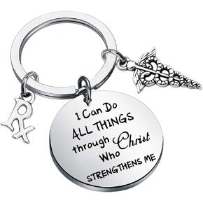 LQRI Pharmacist Pharmacy Keychain Rx Gift I Can Do All Things Through Christ Who Strengthens Me Pharmacy Technician Gift