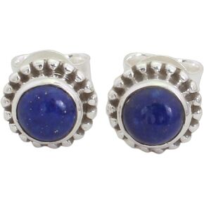 NOVICA Artisan Handmade Lapis Lazuli Stud Earrings .925 Sterling Silver from India Blue Birthstone 'Blue Globe'