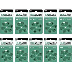 Size 675 Cochlear Implant Hearing Aid Batteries Green Tab (60 Batteries)
