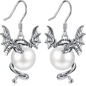 Dragon Earrings for Women 925 Sterling Silver Vintage Oxidized Dragon Pearl Dangle Earrings Jewelry Mother's Day Gifts for Women Girls in Kuwait