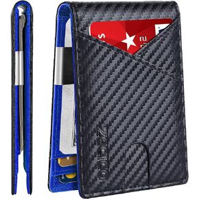 ZECICO Wallet For Men Slim Minimalist - Bifold leather Card Holder Wallets Front pocket RFID blocking Purse with money clip ID window Birthday Gift for men (Carbon Black)