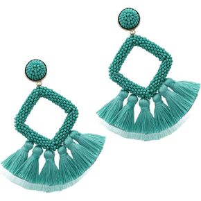 Beaded Tassel Drop Earrings - Statement Hoop Fringe Earrings Dangle, Gift Idea for Women, Girl, Mother, Sister, Daily Wearing