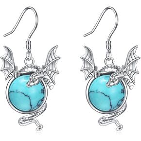 Dragon Earrings for Women 925 Sterling Silver Vintage Oxidized Dragon Pearl Dangle Earrings Jewelry Mother's Day Gifts for Women Girls