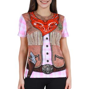 Funny World Women’s Cowgirl T-Shirt Graphic Short Sleeve Halloween Costume