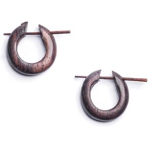 81stgeneration 1.5 cm Brown Wood Small Hoop Earrings with Stick Posts - Handmade Round Wooden Hoops - Hippie Earrings - Goth Accessories - Tribal Wooden Hoop Earrings for Women - Hippie Jewelry