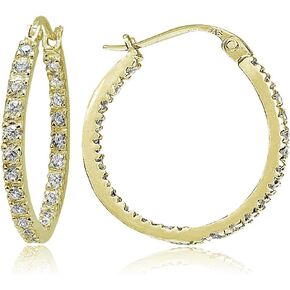 Hoops & Loops 925 Sterling Silver Cubic Zirconia Inside Out 17mm, 20mm, 25mm Round Click-Top Hoop Earrings for Women Teen Girls, Silver, Rose & Yellow Gold