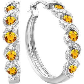 Dazzlingrock Collection Round Gemstone & White Diamond Twisted Waves Hinged Post Hoop Earrings for Her in 925 Sterling Silver