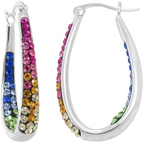 Crystalogy Crystal Jewelry for Women Inside Out Oval Hoop Earrings, Silver Plated, 1.2"