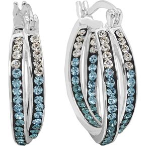 Crystalogy Crystal Jewelry for Women Inside Out Oval Hoop Earrings, Silver Plated, 1.2"