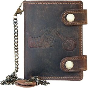 FLW-Wild Genuine Leather Biker's Wallet with RFID (data protection), Two Buckles and a Metal Chain