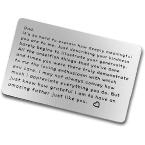 Fathers Day Gift Dad Gift From Daughter, Son, Kids Dad Father Metal Wallet Insert Card Birthday Gifts for Dad Papa Husband Gift from Wife Thank You Gift Engraved Wallet Inserts Card Wedding Gifts