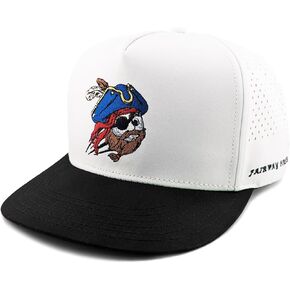 Pro Golf Hat | Sweat Resistant | Unique Pirate Golf Ball Logo | Adjustable Snapback | White Hat | Mens Golf Hat