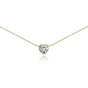 B. BRILLIANT Heart Necklace Sterling Silver Cubic Zirconia Bezel-Set Heart CZ Pendant Necklace for Women Girls Travel Jewelry, 16-18 Icnhes