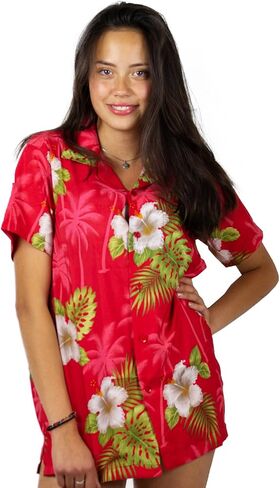 غير تقليدي قميص هاواي صيفي بلوزة المرأة قصيرة الأكمام الجبهة جيب هاواي طباعة أوراق الزهور في كل مكان للجنسين in Kuwait