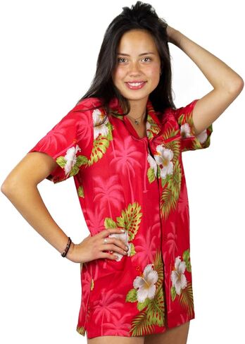 غير تقليدي قميص هاواي صيفي بلوزة المرأة قصيرة الأكمام الجبهة جيب هاواي طباعة أوراق الزهور في كل مكان للجنسين in Kuwait