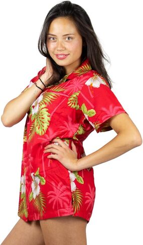 غير تقليدي قميص هاواي صيفي بلوزة المرأة قصيرة الأكمام الجبهة جيب هاواي طباعة أوراق الزهور في كل مكان للجنسين in Kuwait