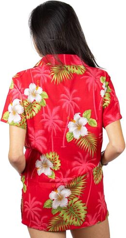 غير تقليدي قميص هاواي صيفي بلوزة المرأة قصيرة الأكمام الجبهة جيب هاواي طباعة أوراق الزهور في كل مكان للجنسين in Kuwait