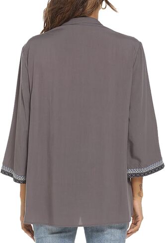 LauraKlein Women's Mexican Embroidered Tops for Women V Neck 3/4 Sleeve Shirts Peasant Casual Loose Summer Tunics Blouse in Saudi Arabia